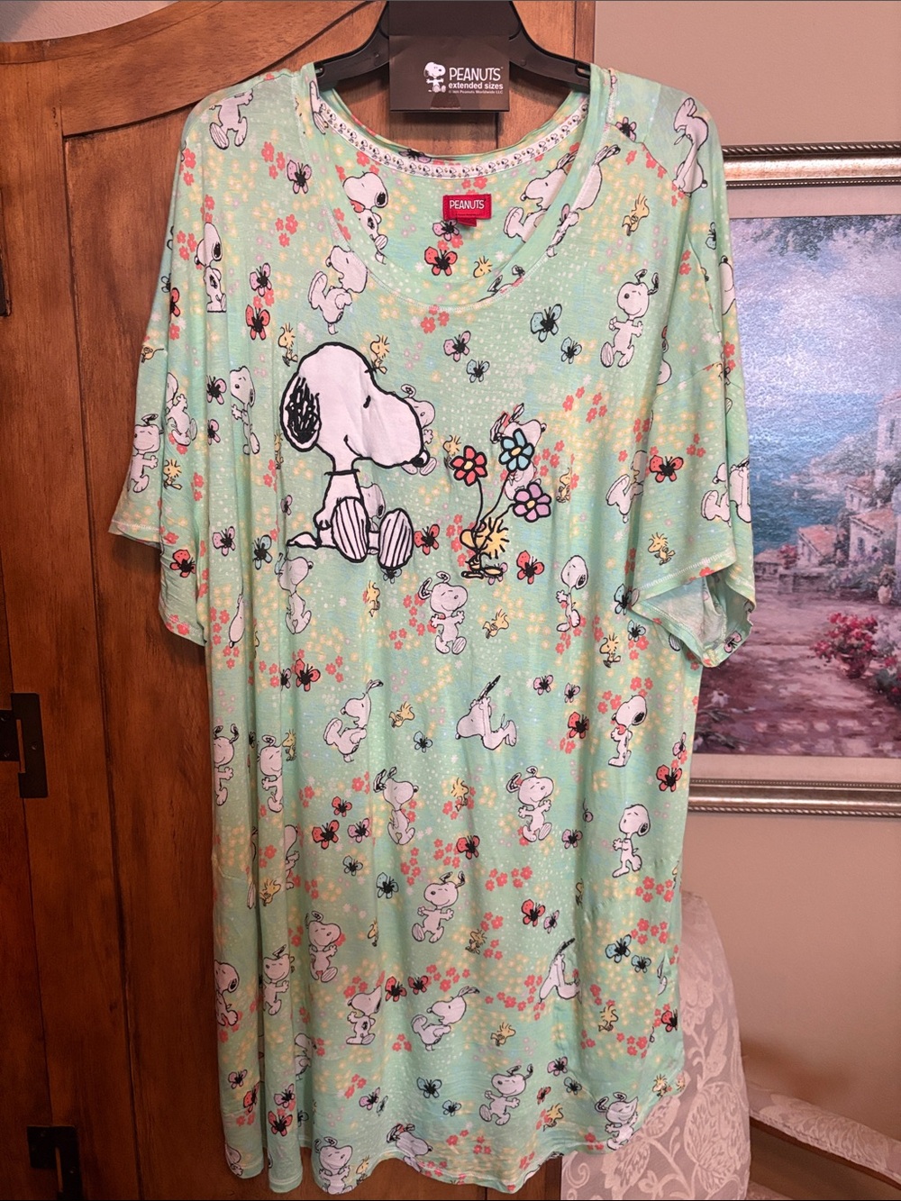 Peanuts Snoopy Mint Green Floral Kids Nightgown